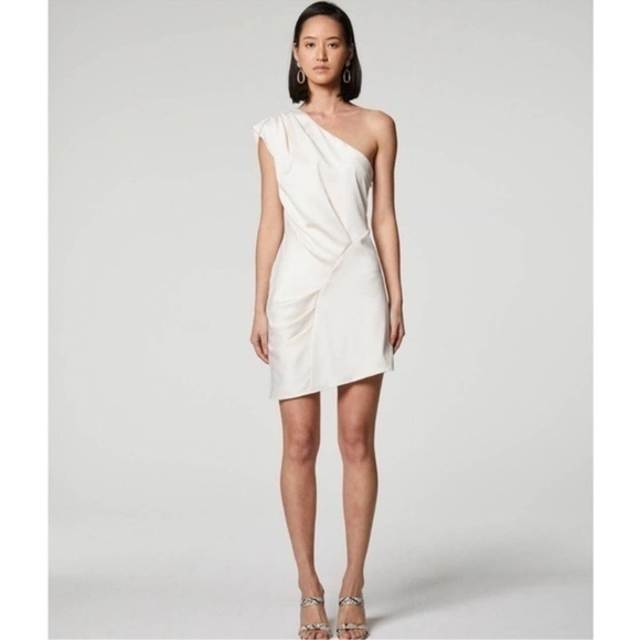 Elliatt Anthropologie One Shoulder Mercury Ruched Mini Dress Pearl/Cream Sz Med - Picture 1 of 16